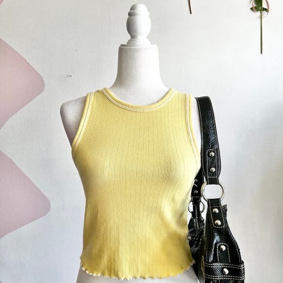 Butter Yellow Ribbed Tank Top, Clean Girl Minimalist Y2K Retro Coquette Medium - Picture 1 of 6